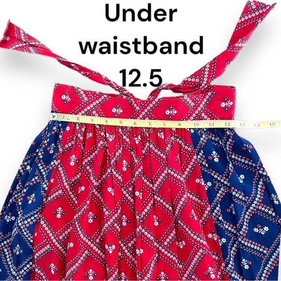 Vintage 70’s Prairie Maxi Skirt Blue & Red Calico Floral Print Ruffle Hem - Picture 13 of 15